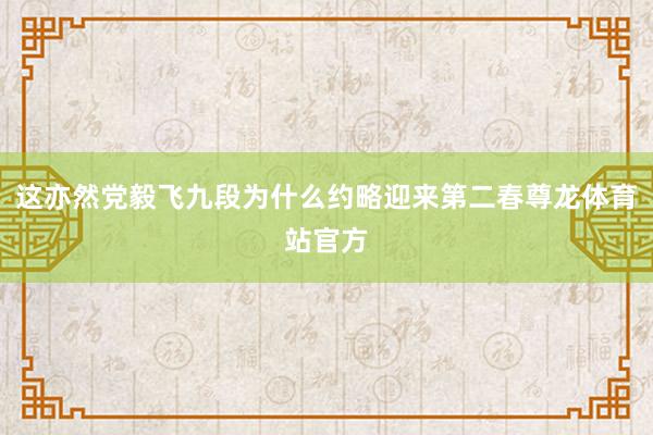 这亦然党毅飞九段为什么约略迎来第二春尊龙体育站官方